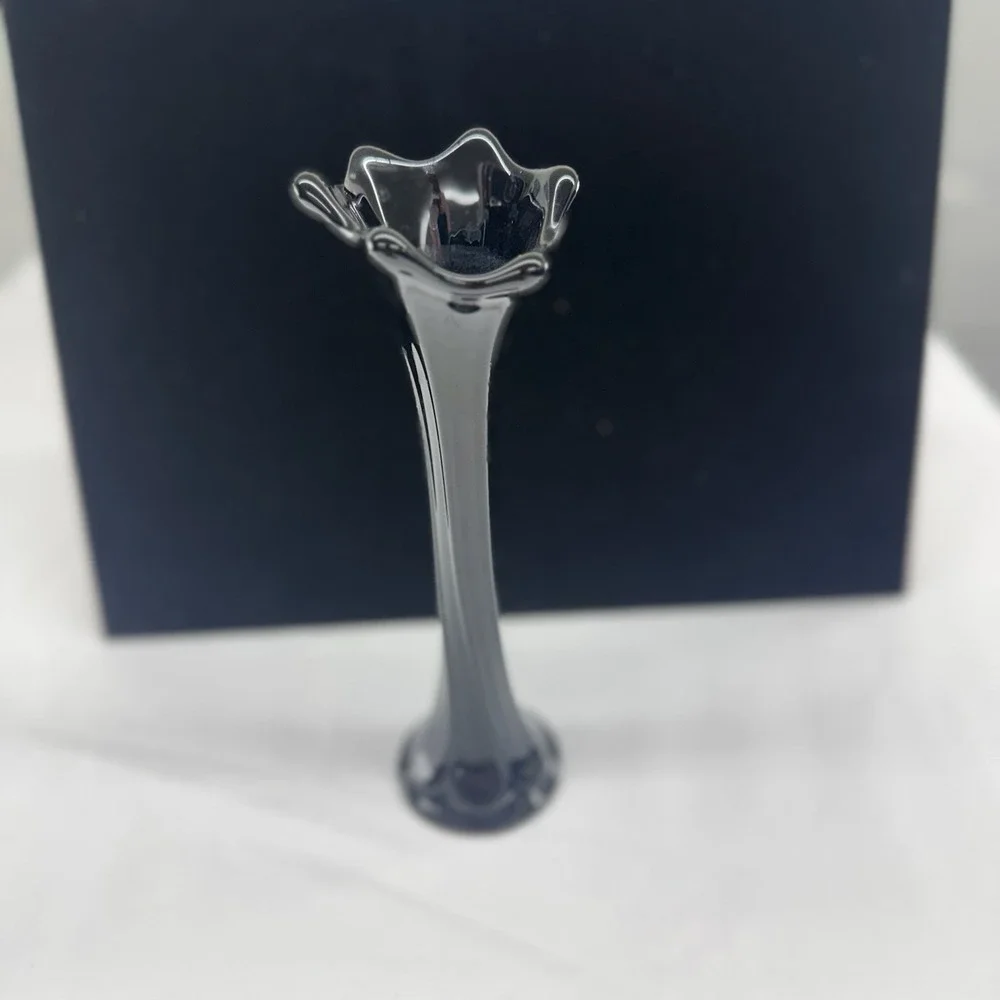 VTG  Black Amethyst Swung Style Ruffled Bud Vase MCM 8.5